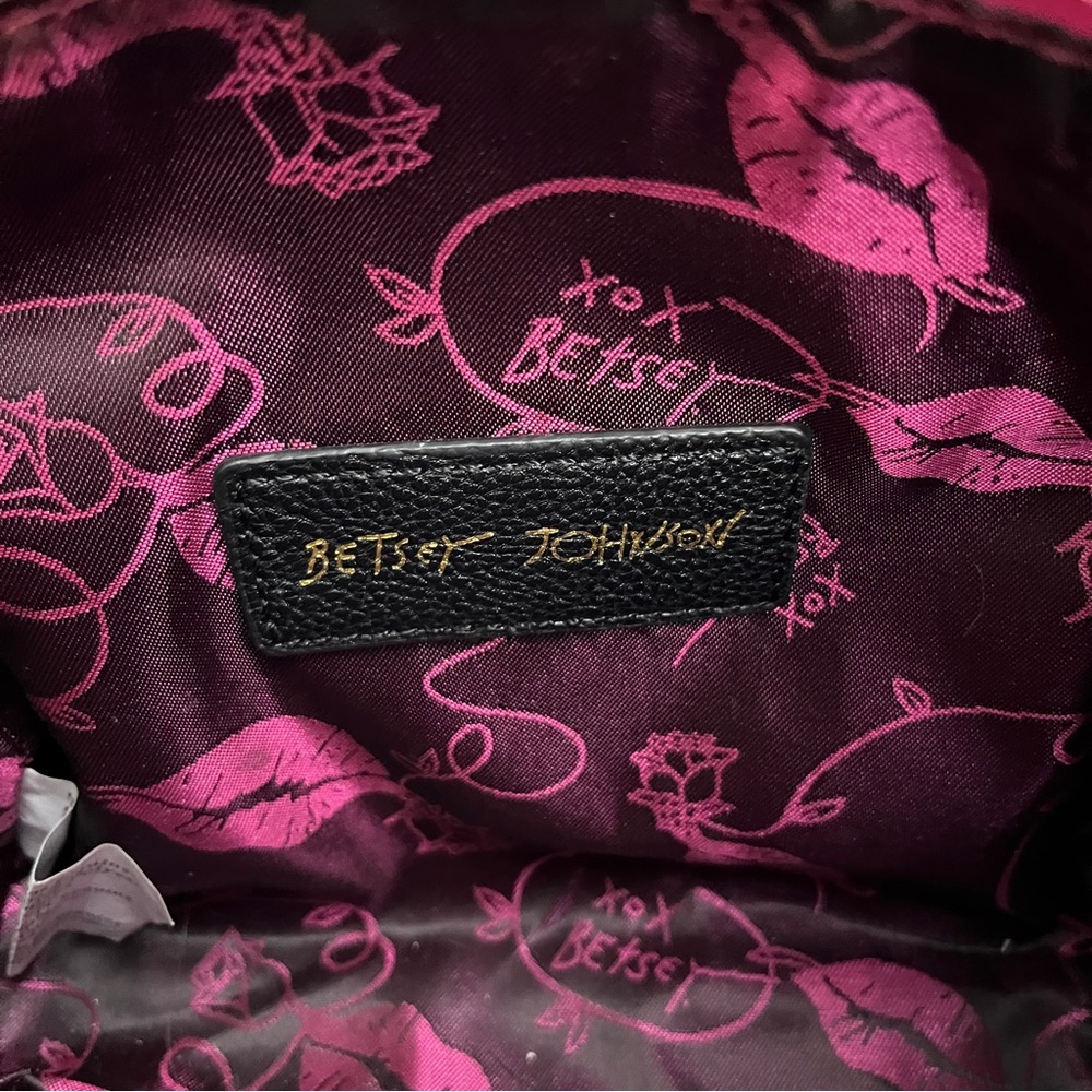 Betsey Johnson black and white striped handbag with pink and black heart charm - Picture 5 of 8